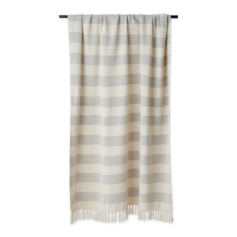 DII Rustic Farmhouse Cotton Cabana Striped Blanket Throw with Fringe, 50 x 60 - Cabana Striped Gray & Off-White - Image 3